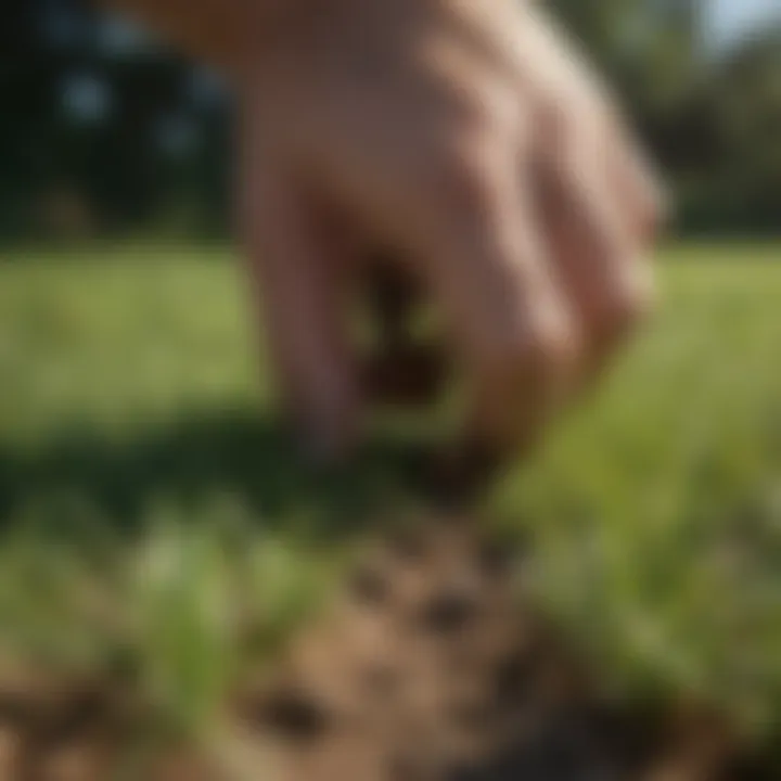Signs of grub damage on grass