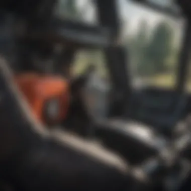 Close-up of essential fork truck driving equipment and tools