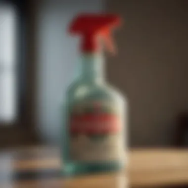 Close-up of a pest control spray bottle with safety instructions