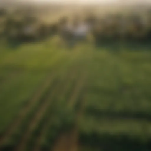 Aerial view of lush farmland with diverse crops