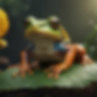 Close-up of a colorful frog perched on a leaf, representing unique wildlife.