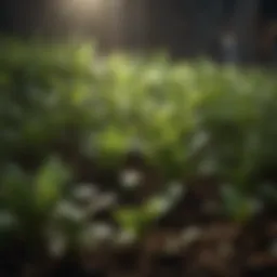 A close-up view of small growing lights illuminating vibrant green plants