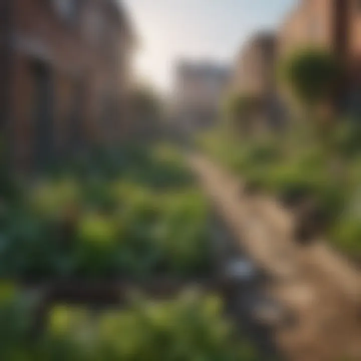 Community garden thriving in an urban setting, symbolizing resilience.