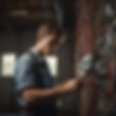 A young electrician inspecting wiring in a residential setting.