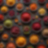 Vibrant assortment of fruit preserve powders in bowls