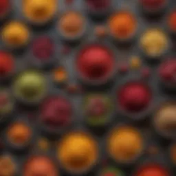 Vibrant assortment of fruit preserve powders in bowls
