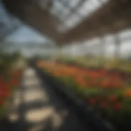 Vibrant greenhouse filled with diverse plant species thriving under controlled conditions