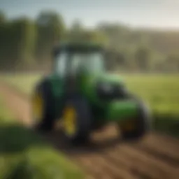 A John Deere tractor in a vibrant green field showcasing modern agricultural technology.