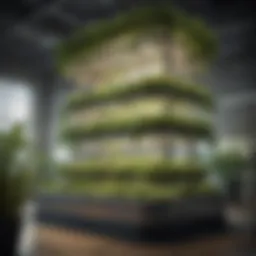 A well-structured indoor hydroponics tower showcasing various growth stages of plants
