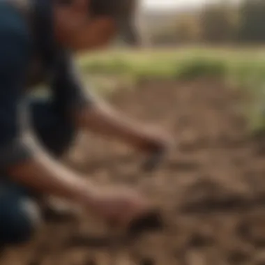 Close-up of a farmer examining soil health with modern tools