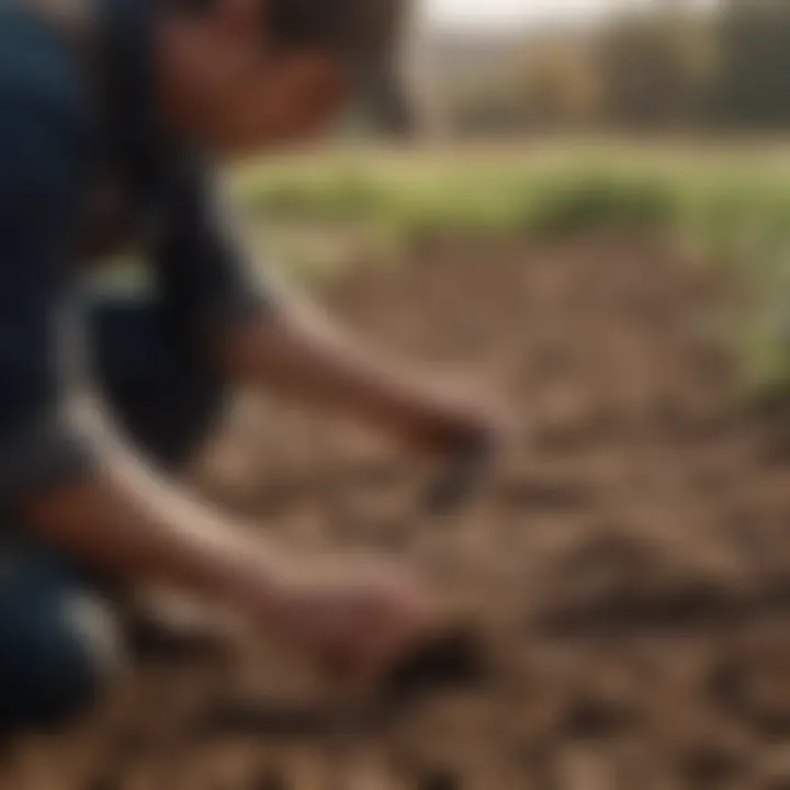 Close-up of a farmer examining soil health with modern tools