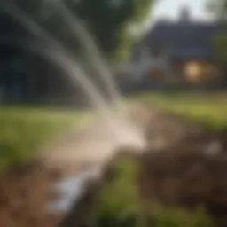 A large water sprinkler system in a vibrant agricultural field