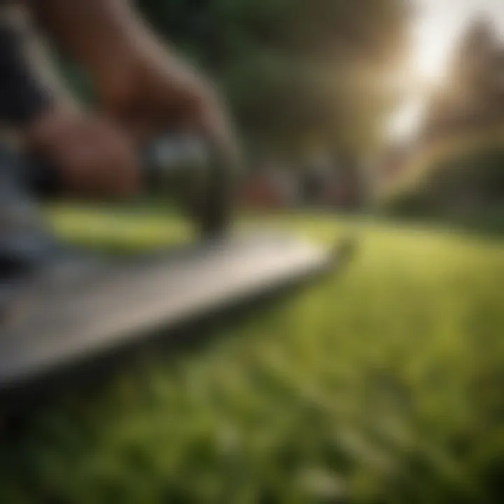 Close-up of grass blades being trimmed, highlighting the importance of regular maintenance