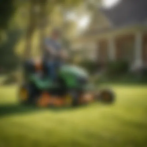 Lawn care professional performing a precise cut on a lush green lawn