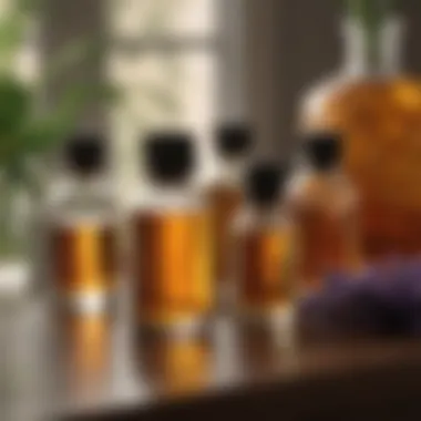 Aromatherapy with MK Essential Oil An elegant diffuser emitting fragrance, surrounded by essential oil bottles.