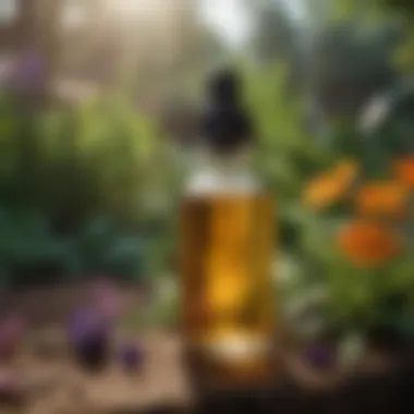 Essential Oils in Horticulture A serene garden scene highlighting the use of essential oils in horticulture.