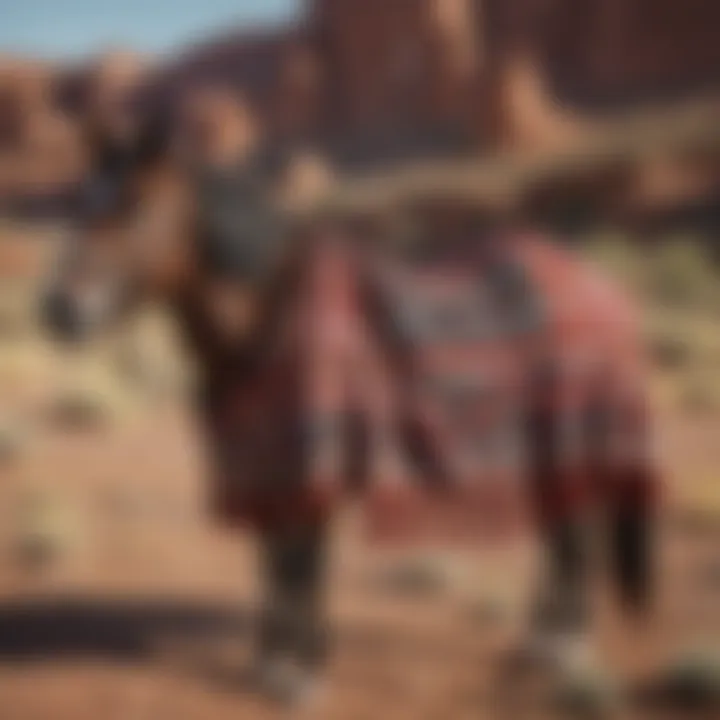 Navajo horse blanket displayed in a traditional setting