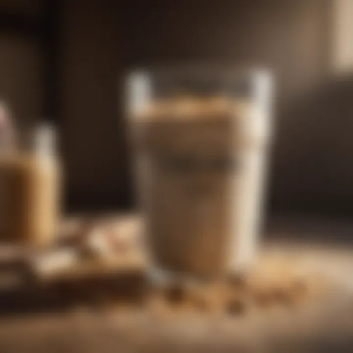 Variety of healthy ingredients paired with an oatmeal shake