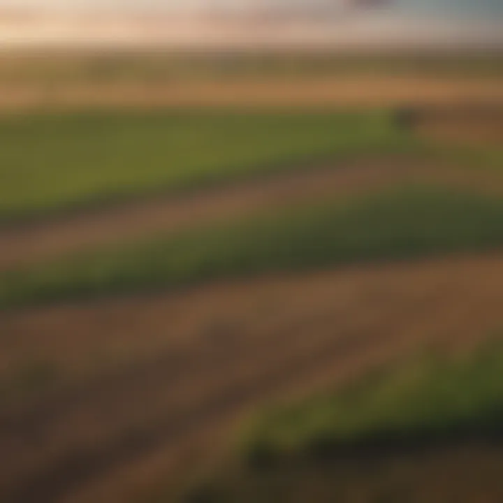 A panoramic view of expansive prairies showcasing agricultural fields in Hutchinson, Kansas