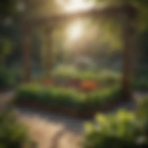 Elegant wooden raised garden frame showcasing vibrant vegetables