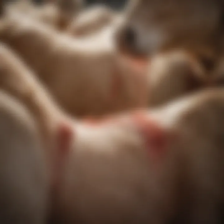 Close-up of a large castration band on an animal