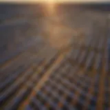 Aerial view of a solar farm in California showcasing vast solar panels under the sun