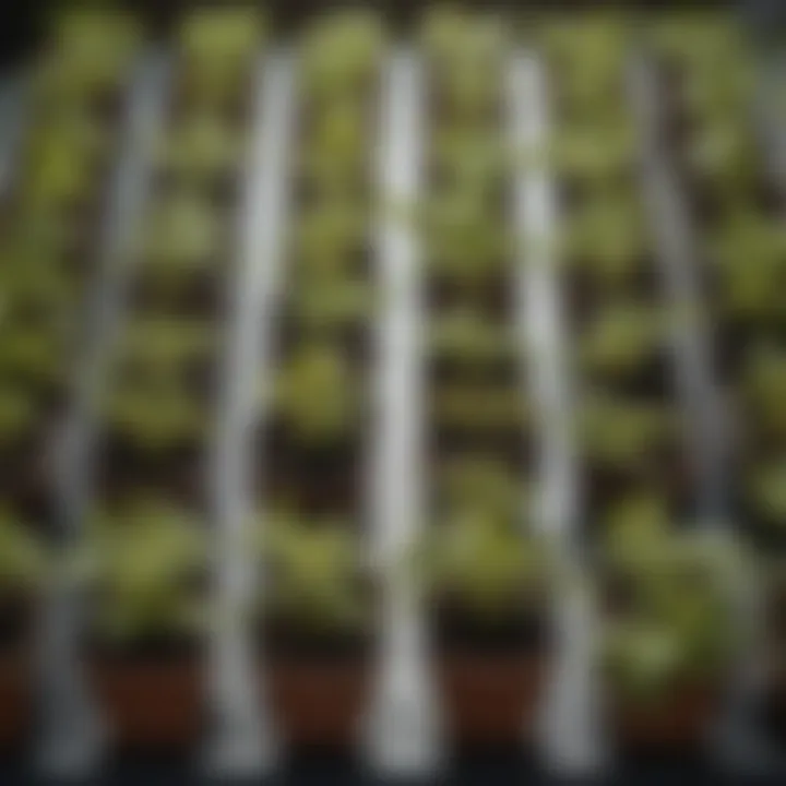 A close-up view of square seedling pots filled with vibrant seedlings