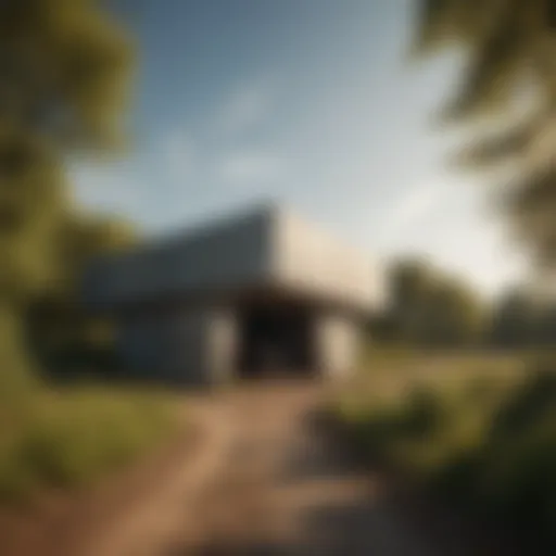 A robust steel bunker set against a rural backdrop