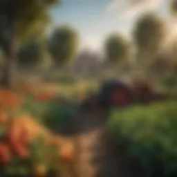 A vibrant farm showcasing diverse crops in harmony with nature