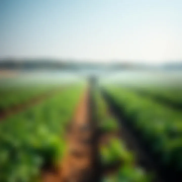A vibrant agricultural field utilizing sustainable irrigation practices for water conservation