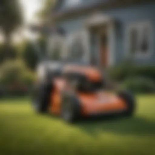 A sleek cordless lawn mower in action on a well-manicured lawn.