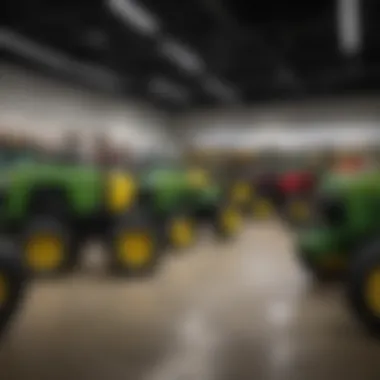 Showroom of John Deere Dealership in Salt Lake City Interior view of a John Deere dealership showcasing equipment