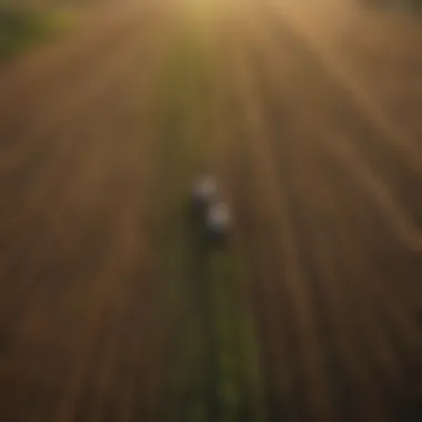 Aerial view of diverse agricultural fields showcasing sustainable practices.
