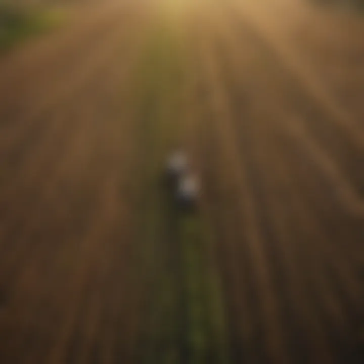 Aerial view of diverse agricultural fields showcasing sustainable practices.