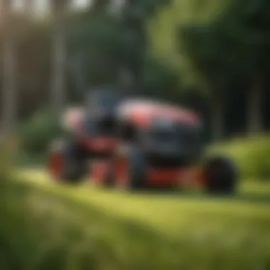 A sleek MTD lawn mower cutting through lush grass