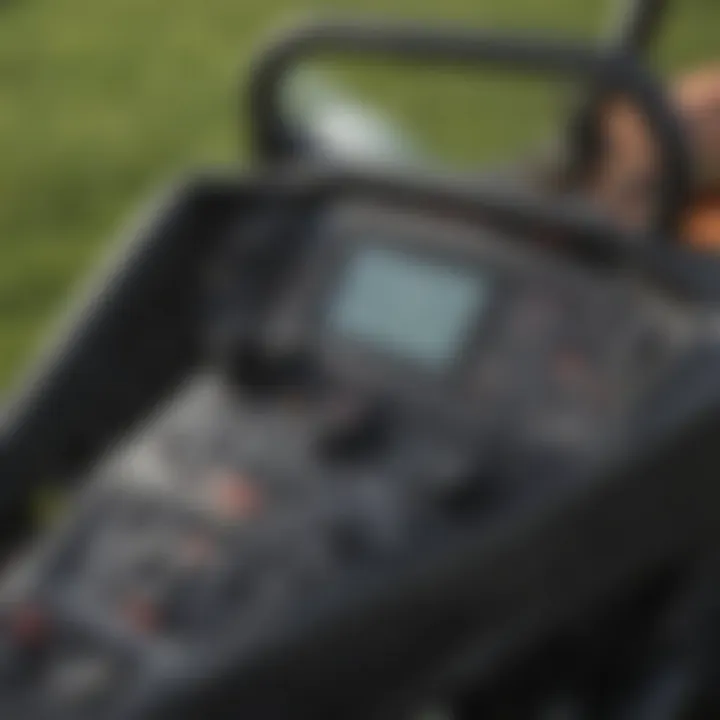 Close-up of MTD mower controls and dashboard