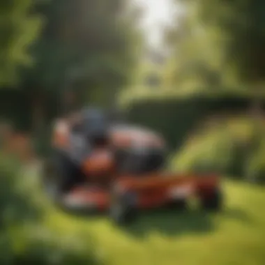 MTD Lawn Mower in a Sustainable Garden MTD lawn mower parked in a sustainable garden setting