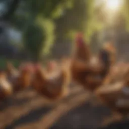 Free-range poultry in a lush environment