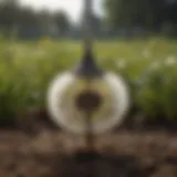 Close-up view of a dandelion shovel in soil