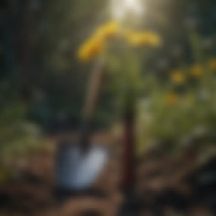 Gardening tools arranged with the dandelion shovel