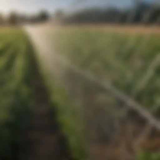 Close-up view of mesh netting protecting young crops