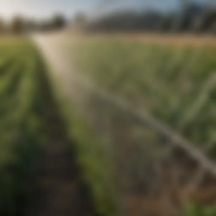 Close-up view of mesh netting protecting young crops