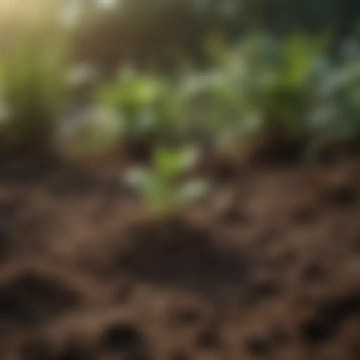 Close-up of rich soil with plants thriving