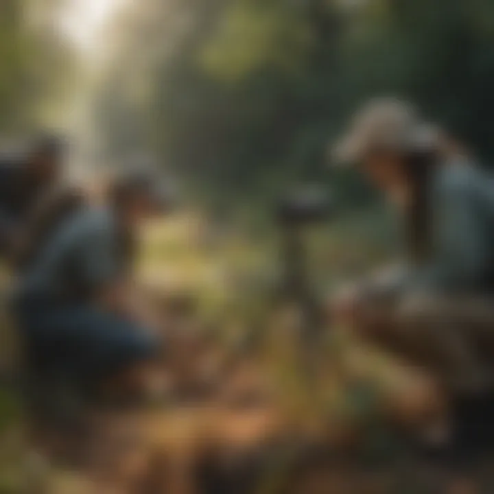 A group of wildlife professionals conducting research in the field.