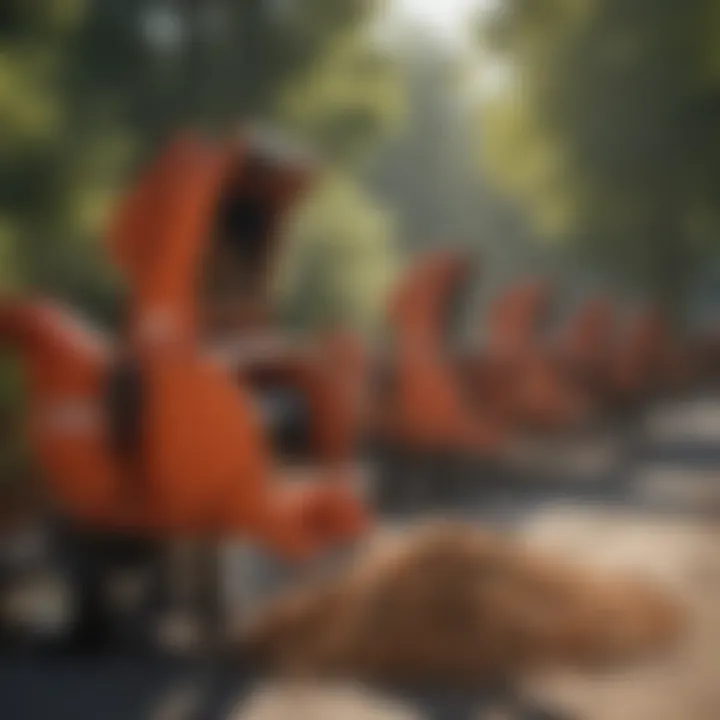 Different types of wood chippers lined up for comparison
