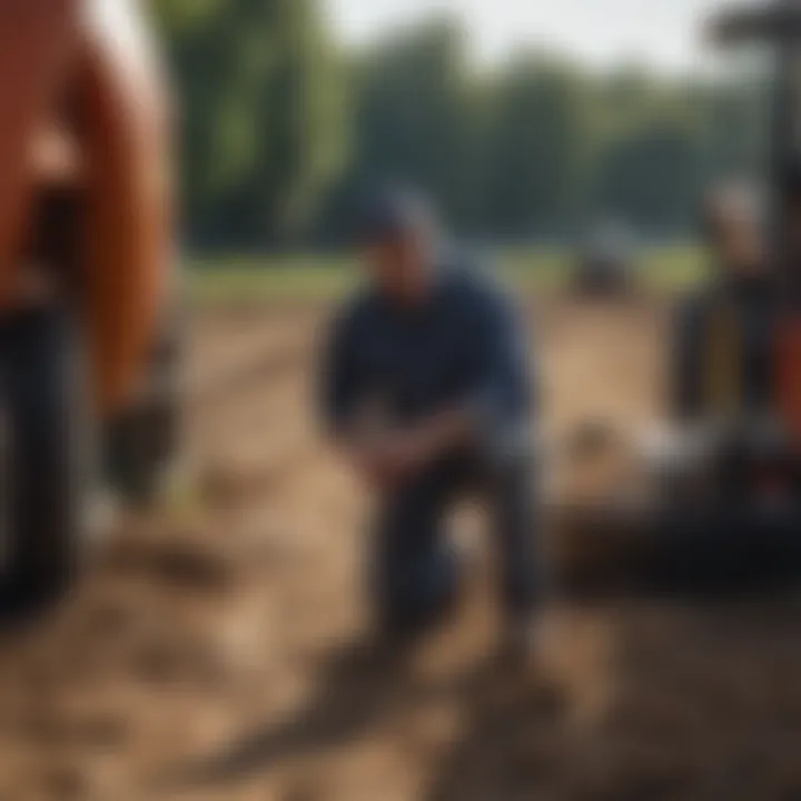 A farmer evaluating the installation site for a Ritchie waterer