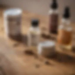 A close-up view of various flea and tick prevention products on a wooden surface