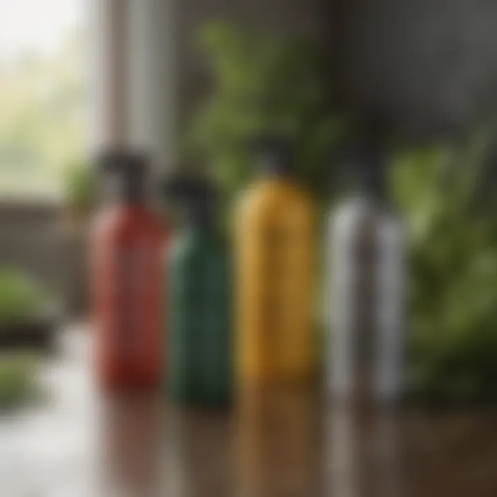 Various foliar spray formulations displayed on a table