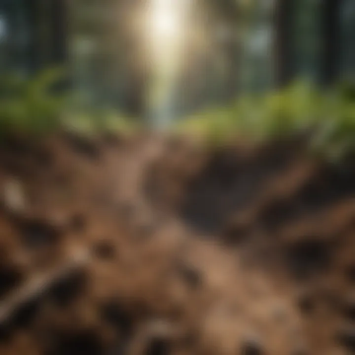 Healthy soil with rich organic matter in a forest