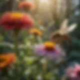 A diverse range of bees pollinating various flowers in a vibrant garden
